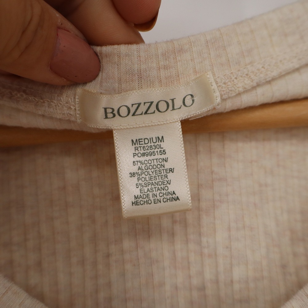 Bozzolo Womens V-Neck Ribbed Long Sleeve Crop Top Beige Oatmeal Size M - Picture 2 of 4